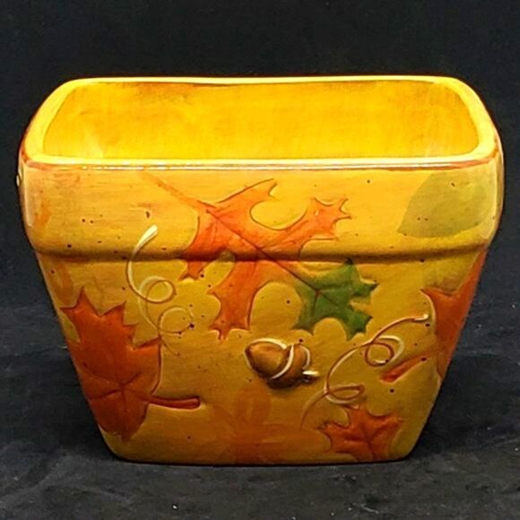 Bella Casa Fall Leaves Acorns Yellow Ceramic Glazed Bowl by GANZ - Picture 3 of 6